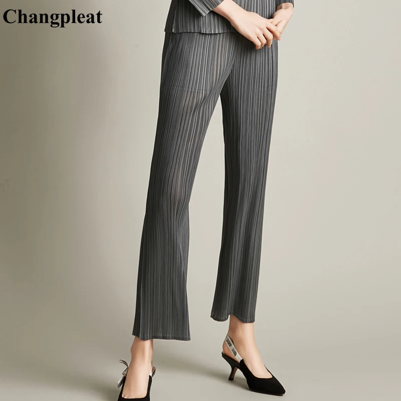 Changpleat Spring Basics Pleats Women Straight pants Miyak Pleated Fashion Design Elastic waist Solid Female Trousers Tide P9989