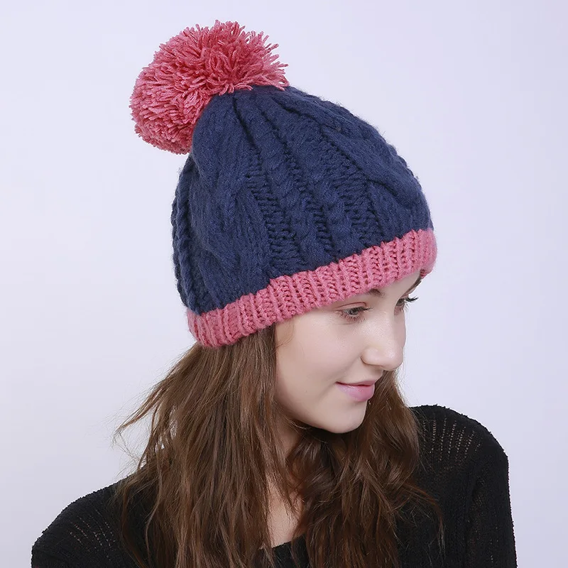 Женская шерстяная шапка с двойной цветной теплый лыжный вязаный берет femme|ski hat|hat