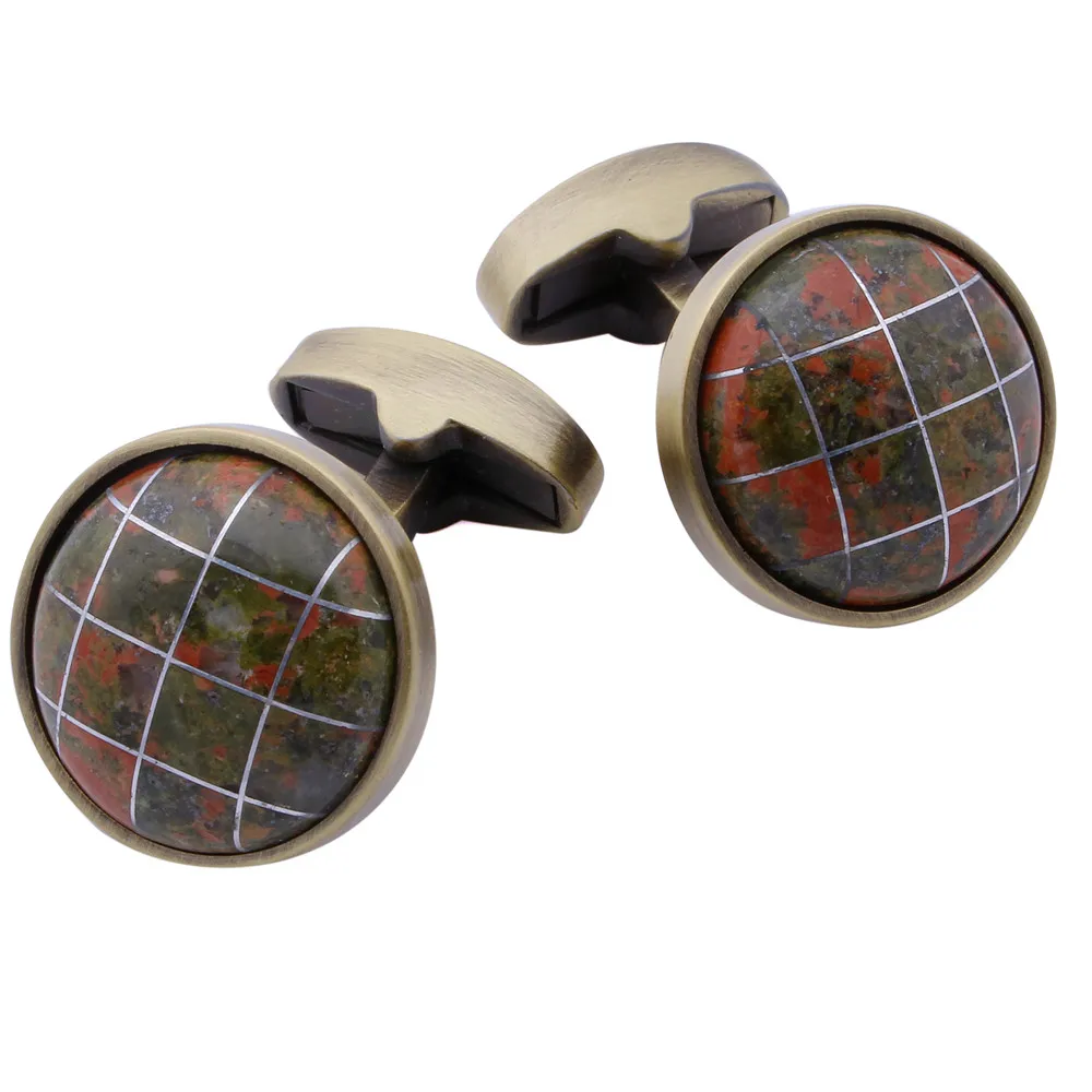 HAWSON Round Natural Stone Cufflinks Trendy Vintage Streak Cuff Button Men's French Dress Accessories 4 Colors Available | Украшения и
