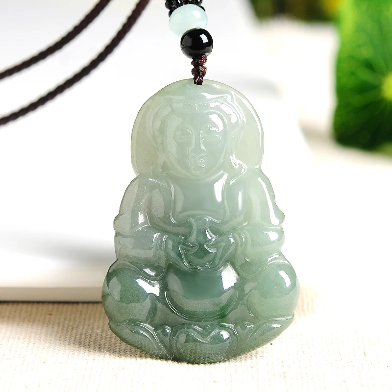 Натуральный нефритовый зеленый нефрит Гуаньинь кулон Бирма Бодхисаттва |