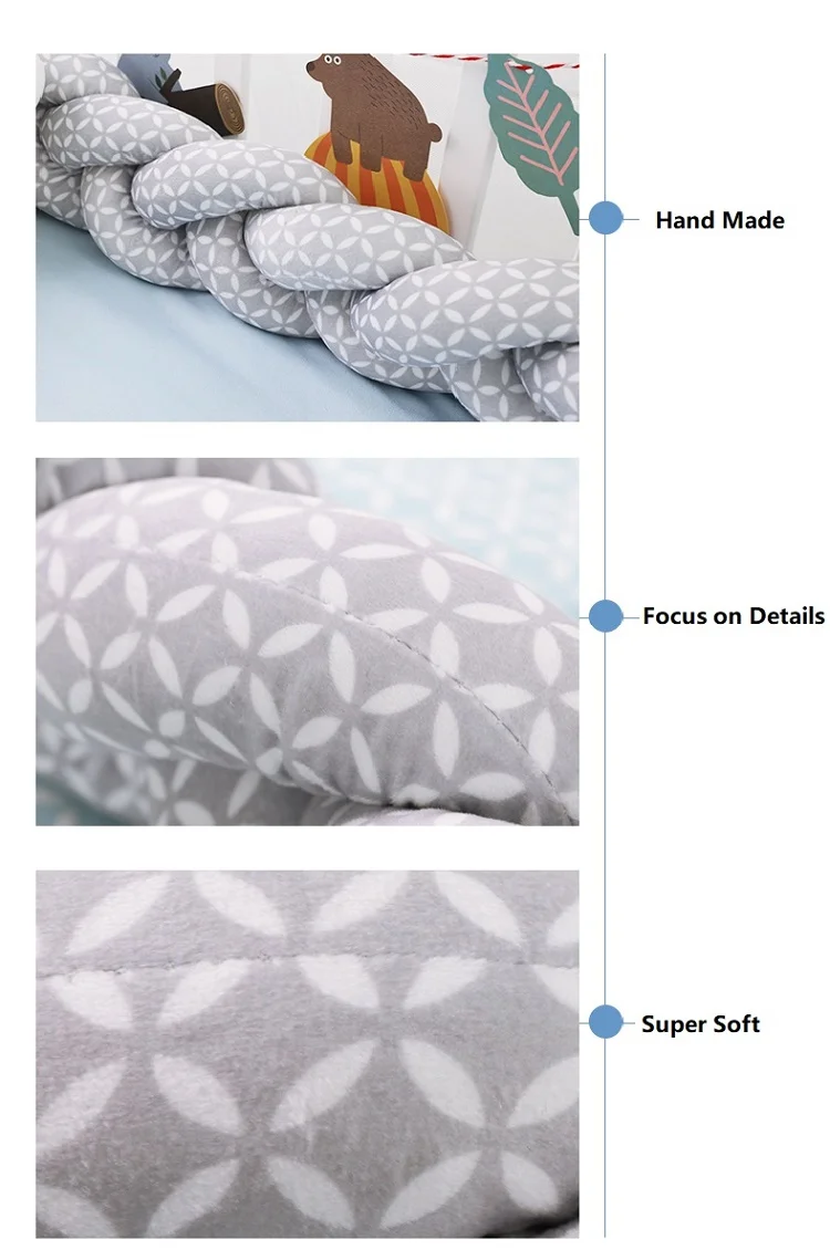 Crib Sides Bumper 3M Long Baby Bed Knot Protector Handmade Braid Plush Baby Bed Fence Bumper Infant Pillow Baby Room Decor