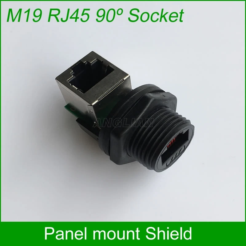 Разъем RJ45 90 градусов размер резьбы M19 крепление на панели 8P8C гнездо сетевого