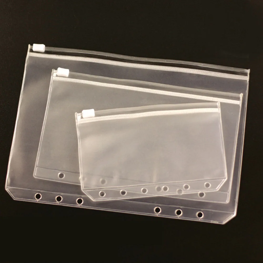 

Transparent PVC Storage Card Holder A5/A6/A7 Binder Rings Notebook 6 Hole Bag Envelope Zipper Insert Refill Document Organiser