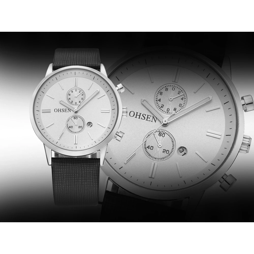 Brand OHSEN Sport Quartz Watch Man Alloy Case White Dial Black Strap Band Analog Display Wristwatch Men Clock relogio / OHS253 | Наручные