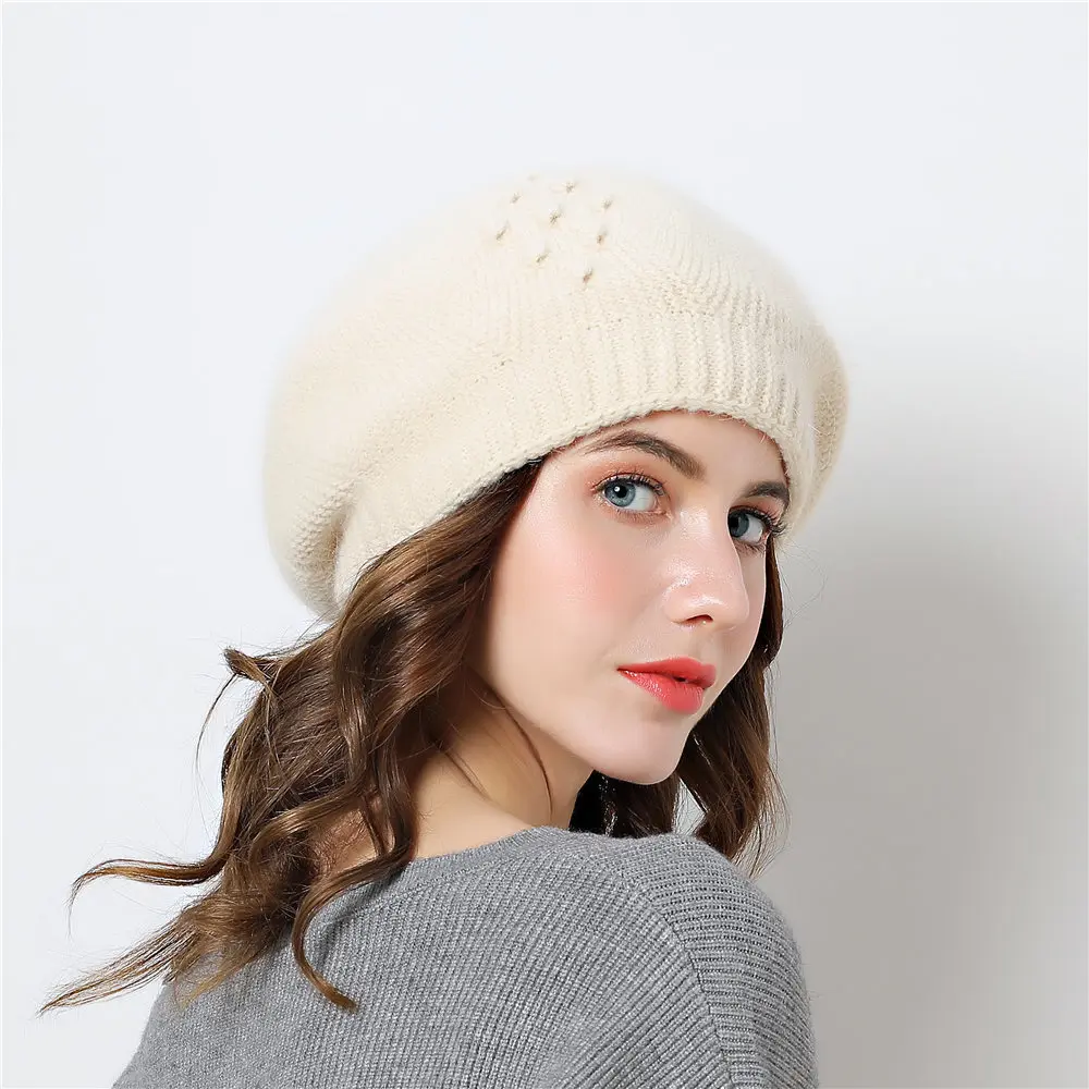 Женский Зимний вязаный головной убор теплая Повседневная Мягкая однотонная