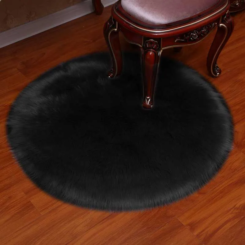 black Коврик из искусственного меха овчины круглый напольный коврик для гостиной искусственный шерстяной плюшевый ковер мягкий прикроватный Противоскользящий коврик Alfombra - Цвет: black