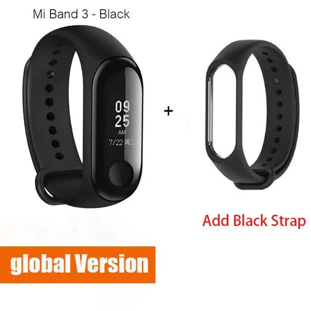 Global add black Xiaomi mi Band 3 умный фитнес-браслет трекер Смарт-часы браслет OLED тачпад монитор сна Пульс mi Band 3 - Цвет: Global add black