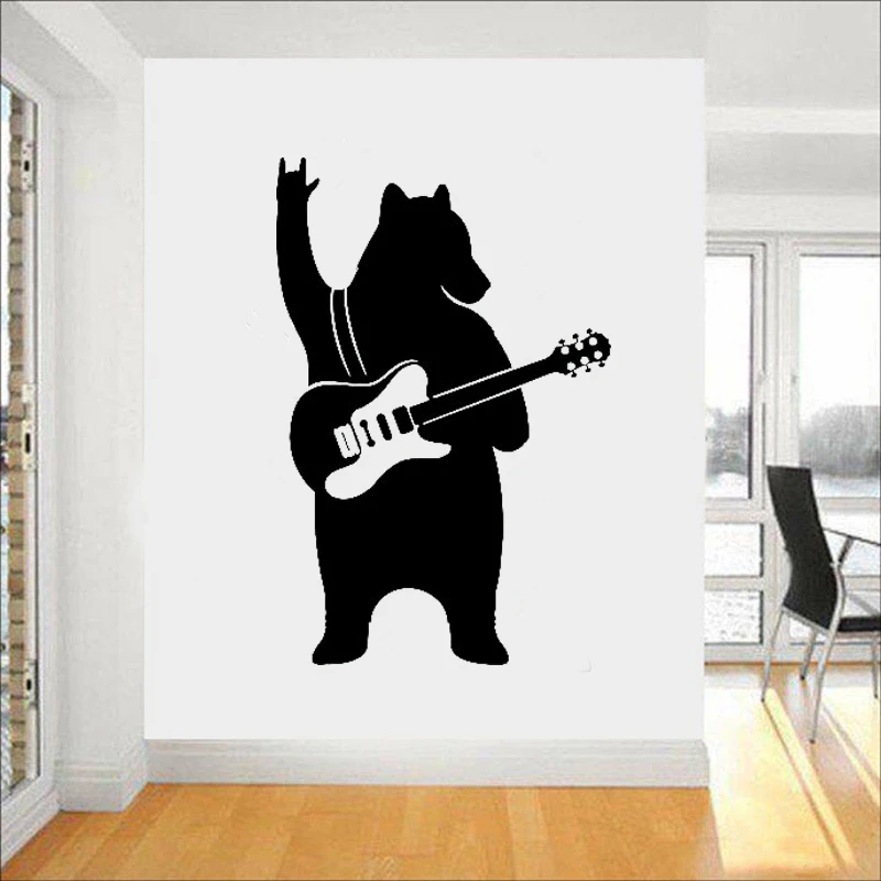 

Медведь с гитарой, настенные виниловые наклейки, музыка, искусство, Декор, смешные домашние интерьерные предметы, комната, офис, дизайн, Фреска L228