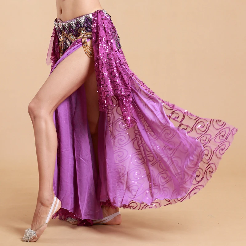 Женская длинная юбка для танца живота макси с разрезом сбоку и блестками одежда
