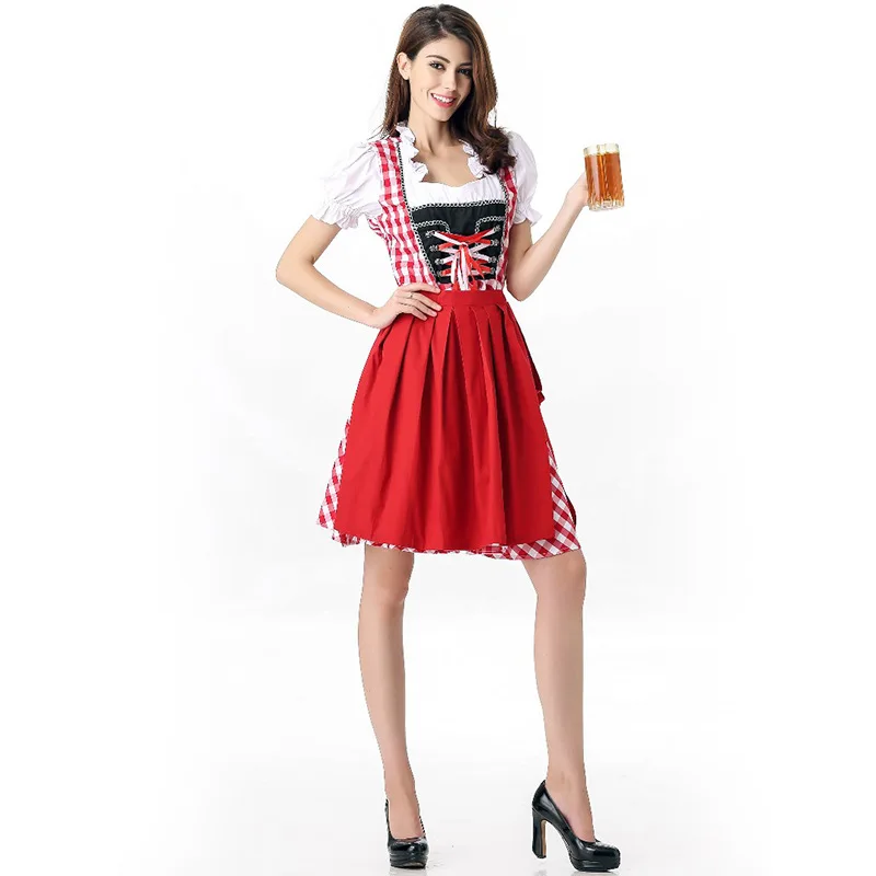 Германия Баварии Октоберфест Dirndl Для женщин красный плед карнавальный пиво