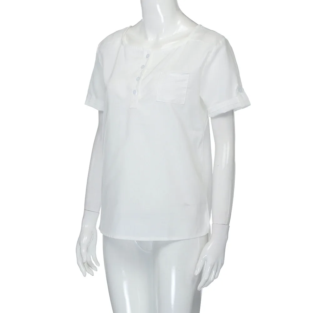 Женская блузка с О образным вырезом повседневная однотонная коротким рукавом