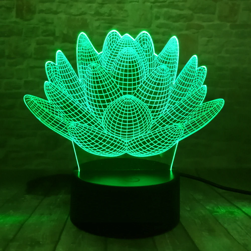 3D светодиодный Цветок лотоса суккуленты ночсветильник 7 цветов Рождественская