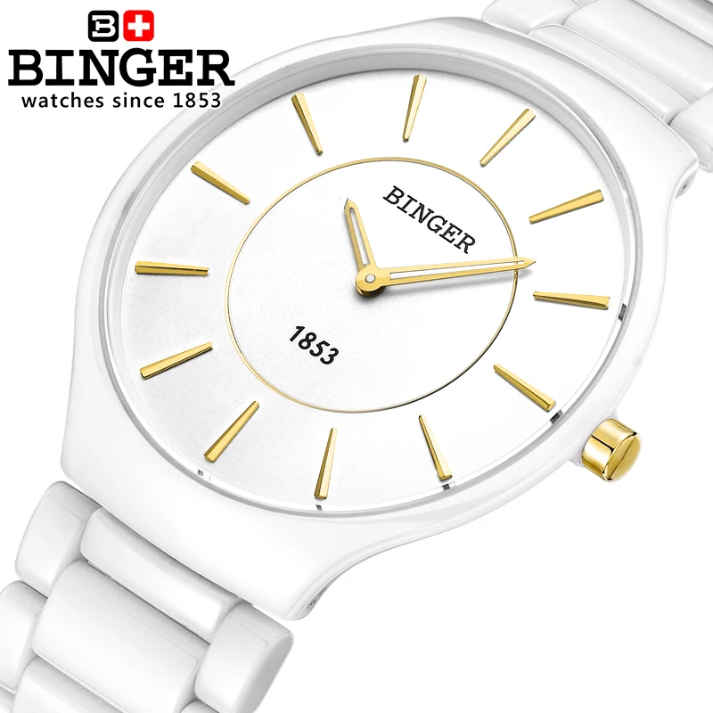 New Switzerland Luxury Brand BINGER Space Ceramic Japan Quartz Men's Watches Waterproof 7 MM Ultra-thin Couples Clock B8006B-1