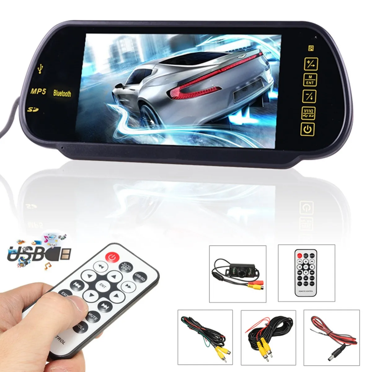 7 дюймов TFT lcd сенсорный экран bluetooth автомобильный MP5 плеер fm-передатчик заднего вида резервная камера заднего вида парковочное зеркало монитор