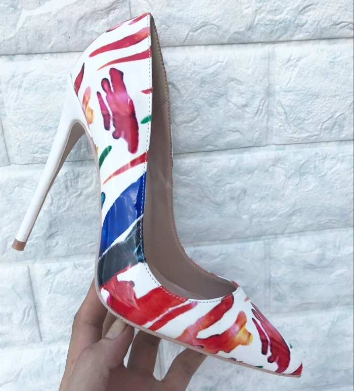 

2018 fashion, white paint, graffiti, stiletto, high heel, sexy, shallow print, single shoe, 10cm large code.