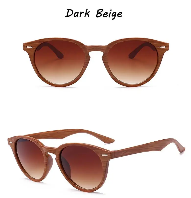 Dark Beige Новинка, брендовые дизайнерские женские солнцезащитные очки, модные, круглые линзы, классический стиль, имитация дерева, оправа, Ретро стиль, женские солнцезащитные очки, Gafas de sol - Цвет линз: Dark Beige