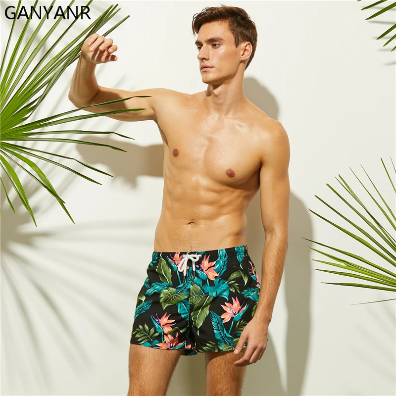

GANYANR Mens Swimming Shorts Swimwear Swim Boardshorts Beach Bermuda Surf Wear Boxer quick dry Swimsuits Bathing Suits Sexy Male