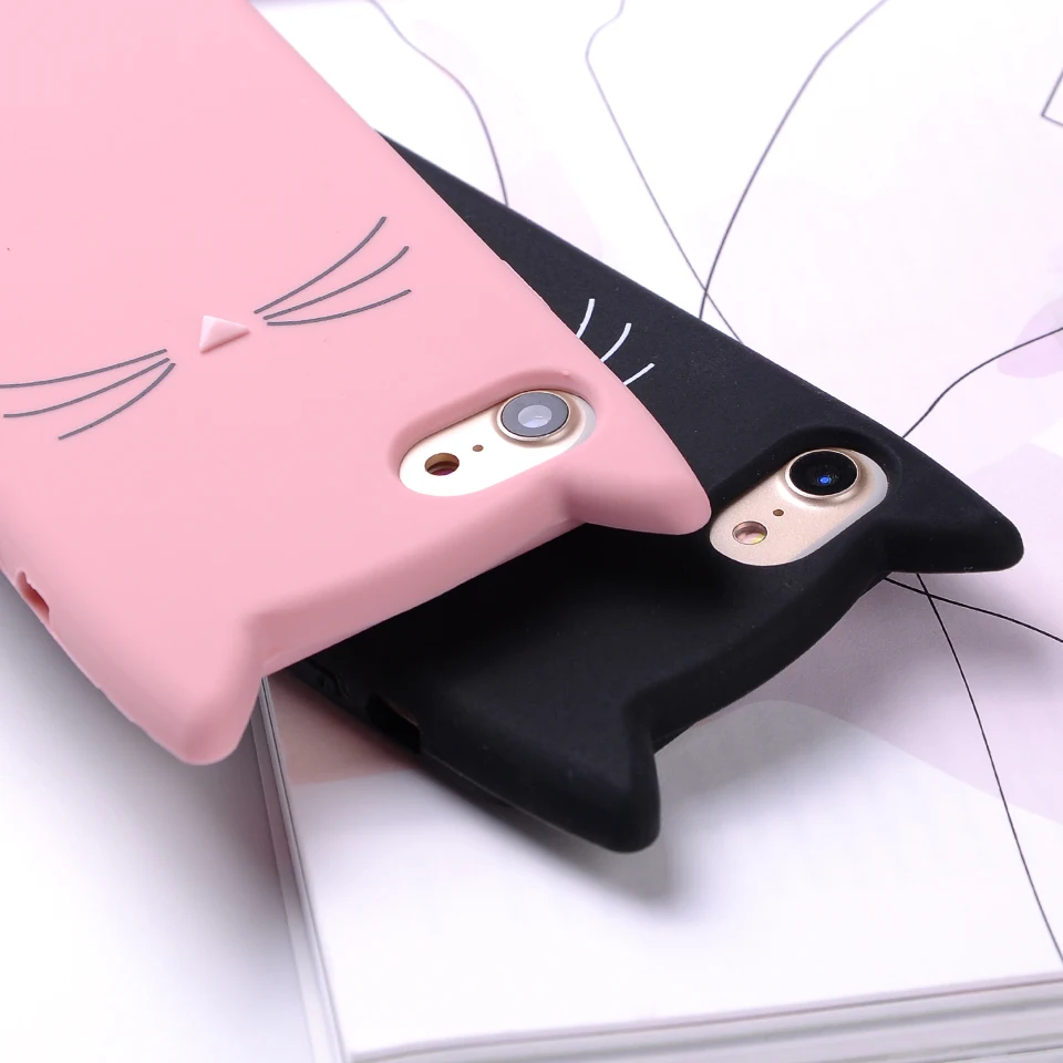 Милые 3D Мультяшные силиконовые чехлы для iPhone 8 Plus блестящий чехол с бородой котом
