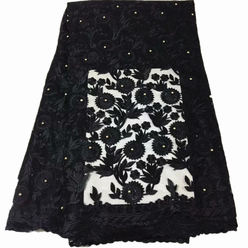 

Latest 2018 African Lace Fabric With Beads And Stones royal blue French Net Lace fabric with floral embroidery 5ayrds/piece
