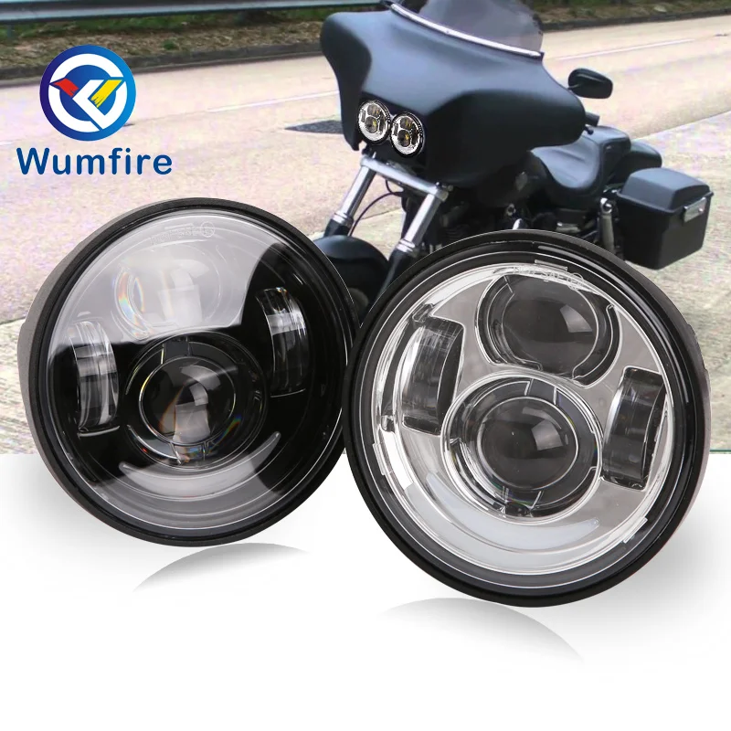 

New 4.65 inch Motorcycle Double LED Headlights With DRL halo For Harley Dyna Fat Bob FXDF Model LED Headlight