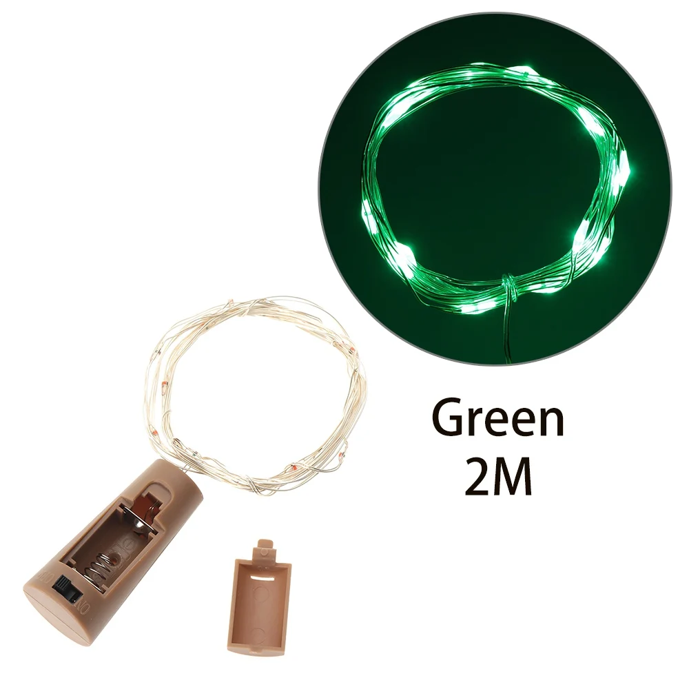 2M green 1 м/2 м пробка для винных бутылок светильники-пробка медная проволока светодиодный гирлянда винная пробка лампа для свадебного фестиваля вечерние украшения - Цвет: 2M green
