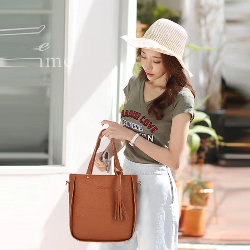 Women Top-Handle Bags Female Composite Messenger Handbag Set PU Leather Wallets Key Bag | Багаж и сумки