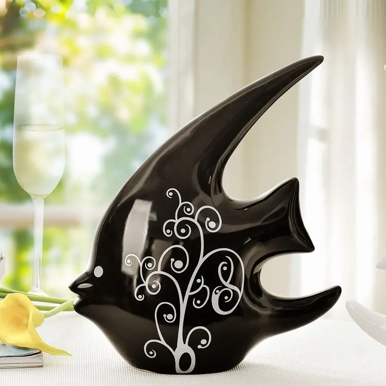 2 шт черные и белые парные целующиеся рыбки керамические украшения современный минималистичный домашний декор настольные Свадебные парные рыбки модель