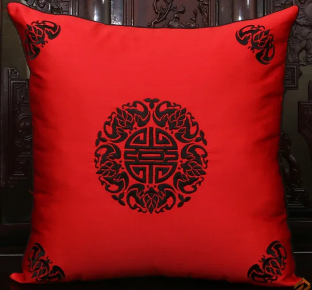 

Vintage Embroidery Lucky Chinese Cushion Cover Pillow Covers for Christmas Chairs Sofa Decorative Silk Satin Pillow Case