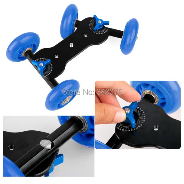 Синий 4-колесный Настольный слайдер для цифровой зеркальной фотокамеры и