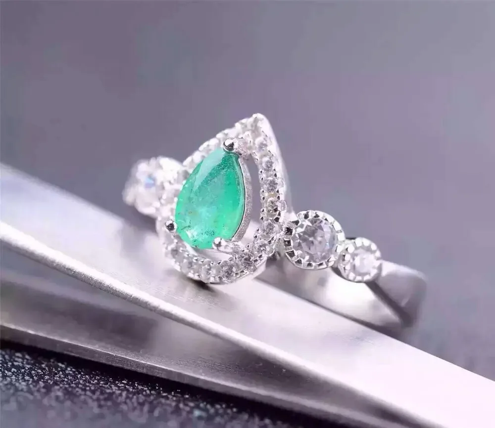 Женское кольцо из серебра 925 пробы с натуральным зеленым изумрудом|925 sterling gemstone