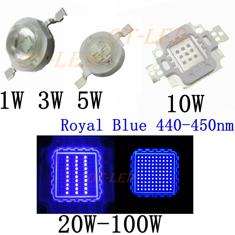 

High Power Royal Blue LED Grow Chip 440nm 450nm 1W 3W 5W 10W 20W 30W 50W 100W COB LED Emitter Bulb for DIY LED Plant Grow Light