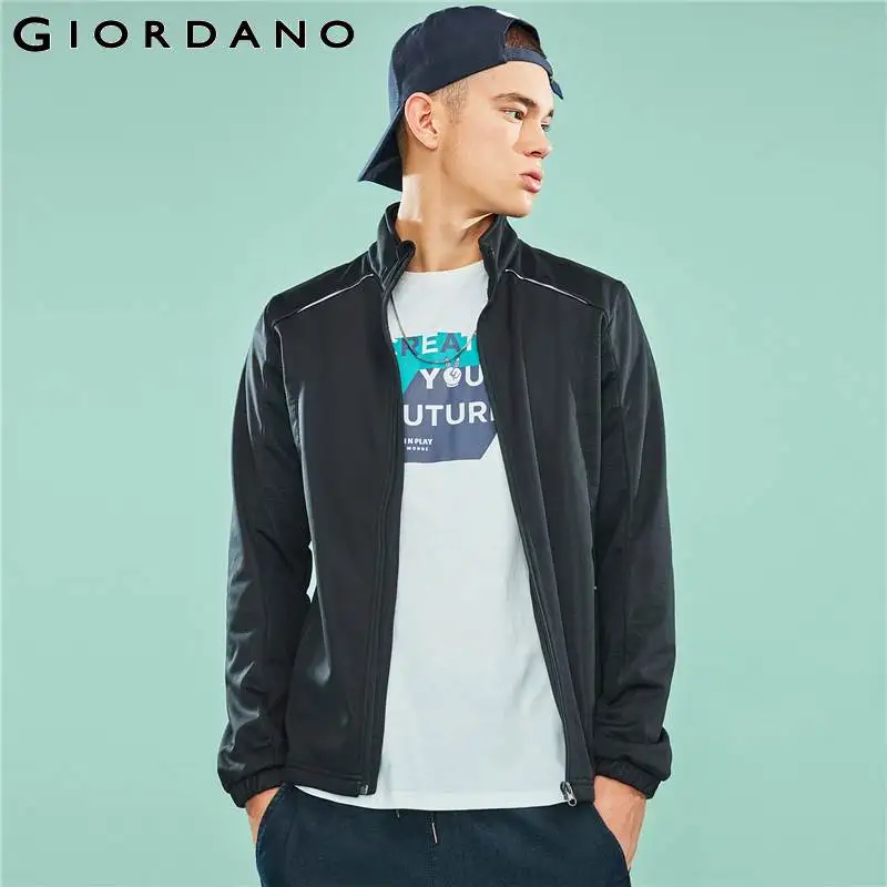 Мужская куртка с воротником стойкой Giordano теплая флисовой подкладкой контрастный