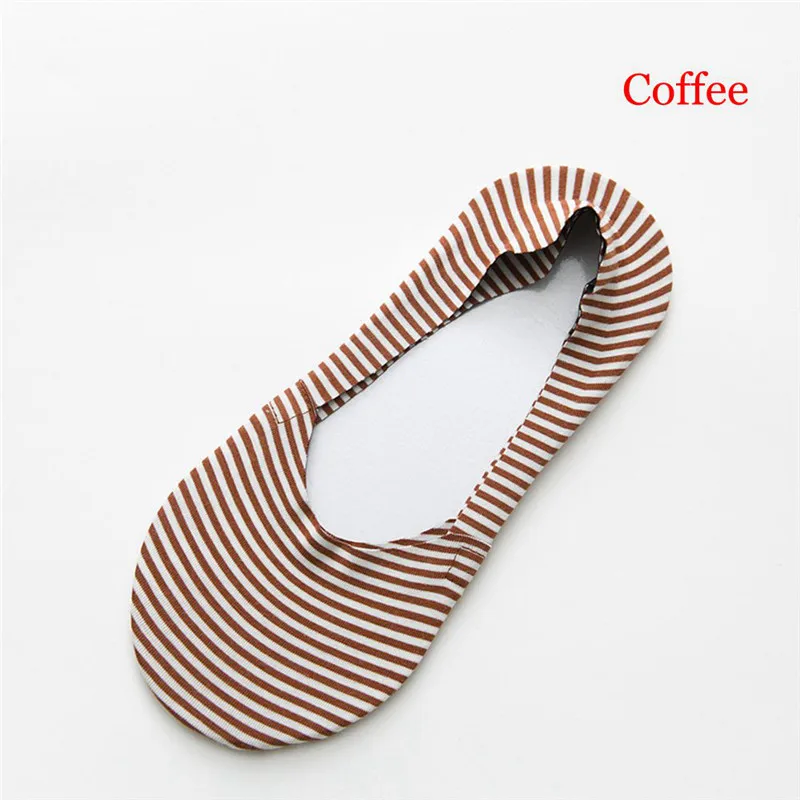 coffee 1 пара женских Модных невидимых нескользящих носков ярких цветов повседневные хлопковые дышащие носки-башмачки короткие Чулочные изделия в полоску - Цвет: coffee