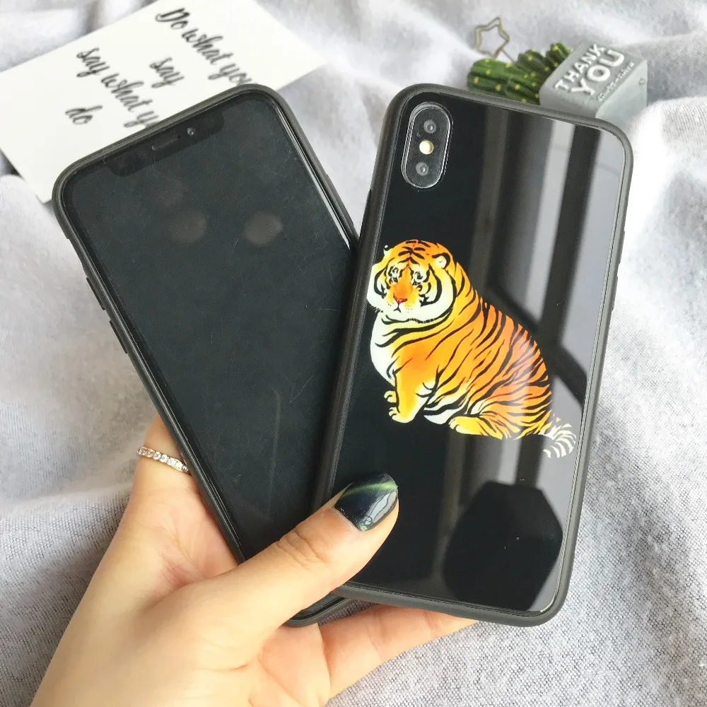 Easterm 7 3D Прекрасный Тигр Cat печати закаленное Стекло чехол для iPhone X XS Max XR 6 P 8 плюс