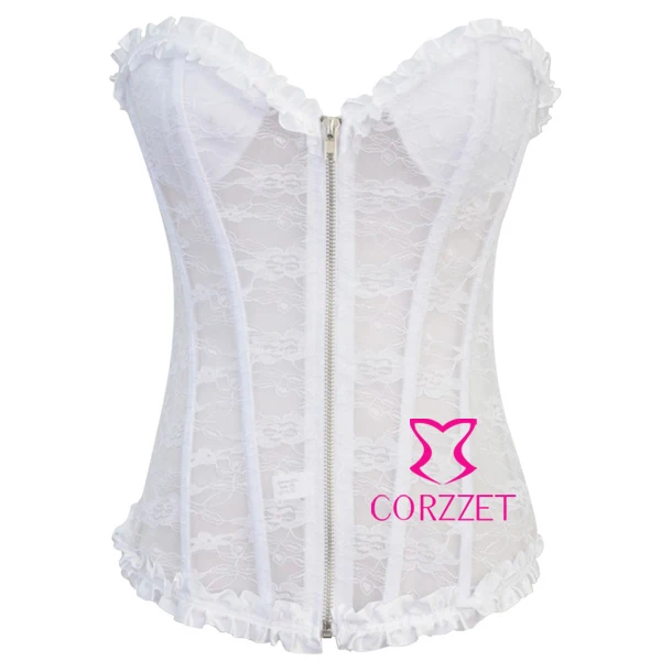Beautiful Sexy Strapless Push Up Bridal Corset Bustier Underwear Lingerie Zipper Front Wedding Lace White Corsets Top For Women | Женская
