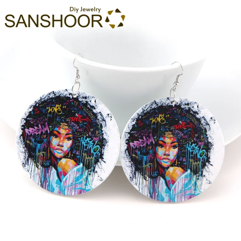 SANSHOOR Love My Afro Dream деревянные серьги граффити GIGI TWA этнические Висячие ювелирные