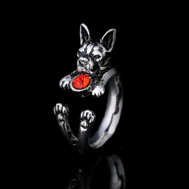 Прямая поставка американское кольцо Boston Terrier античное серебряное покрытие