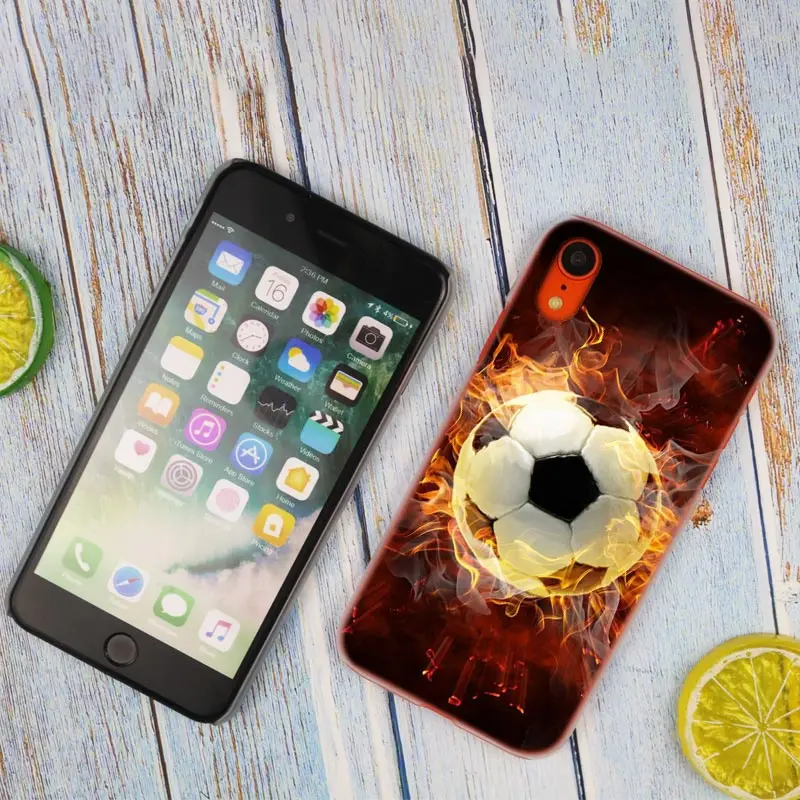 Горячий модный прозрачный жесткий чехол для телефона Fire Football Soccer Ball iPhone X XS Max XR 8 7 6