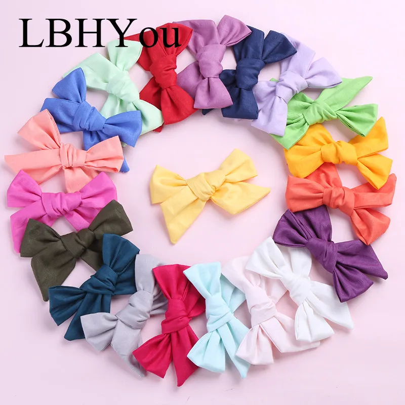 

20pcs/lot School Girls Soild Bows Hairpins,2019 News Cotton Knot Hairbands For Kids Girls,Toddler Fabric Hair Accessories