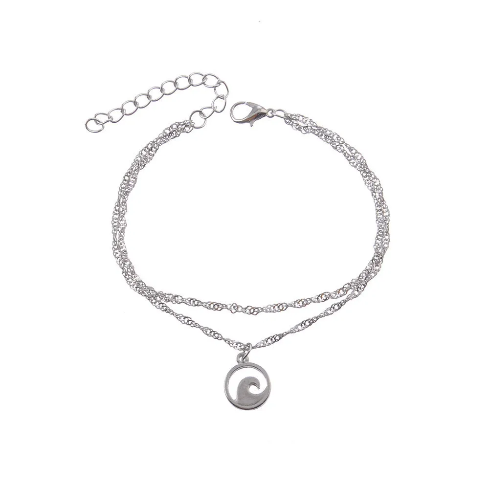 MLING Винтажный серебряный многослойный ножной браслет с плетением &quotволна&quot для