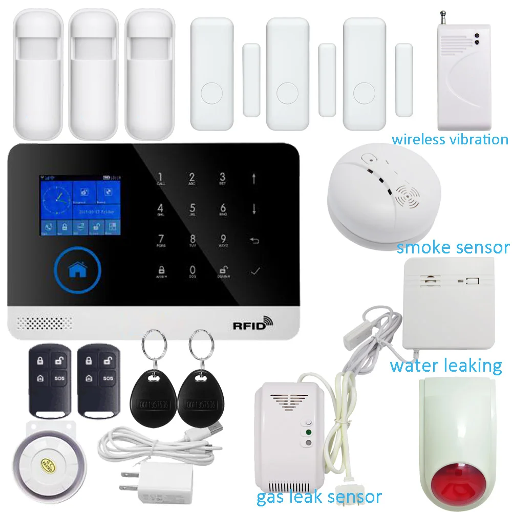 K KIT Домашняя безопасность Wi-Fi GSM SMS сигнализация IP камера RFID и мобильный телефон контроль Беспроводная дверь открытая сигнализация детектор дыма - Цвет: K KIT