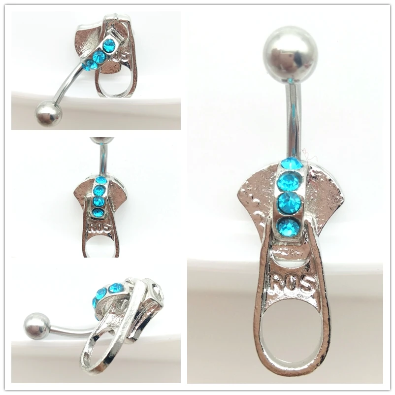 Творческий особая мода молнии пупка кольца штанга для пирсинг ювелирные изделия