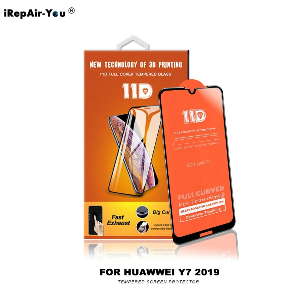 Новинка 11D закаленное стекло с полным клеем для Huawei Y7 2019 большая изогнутая