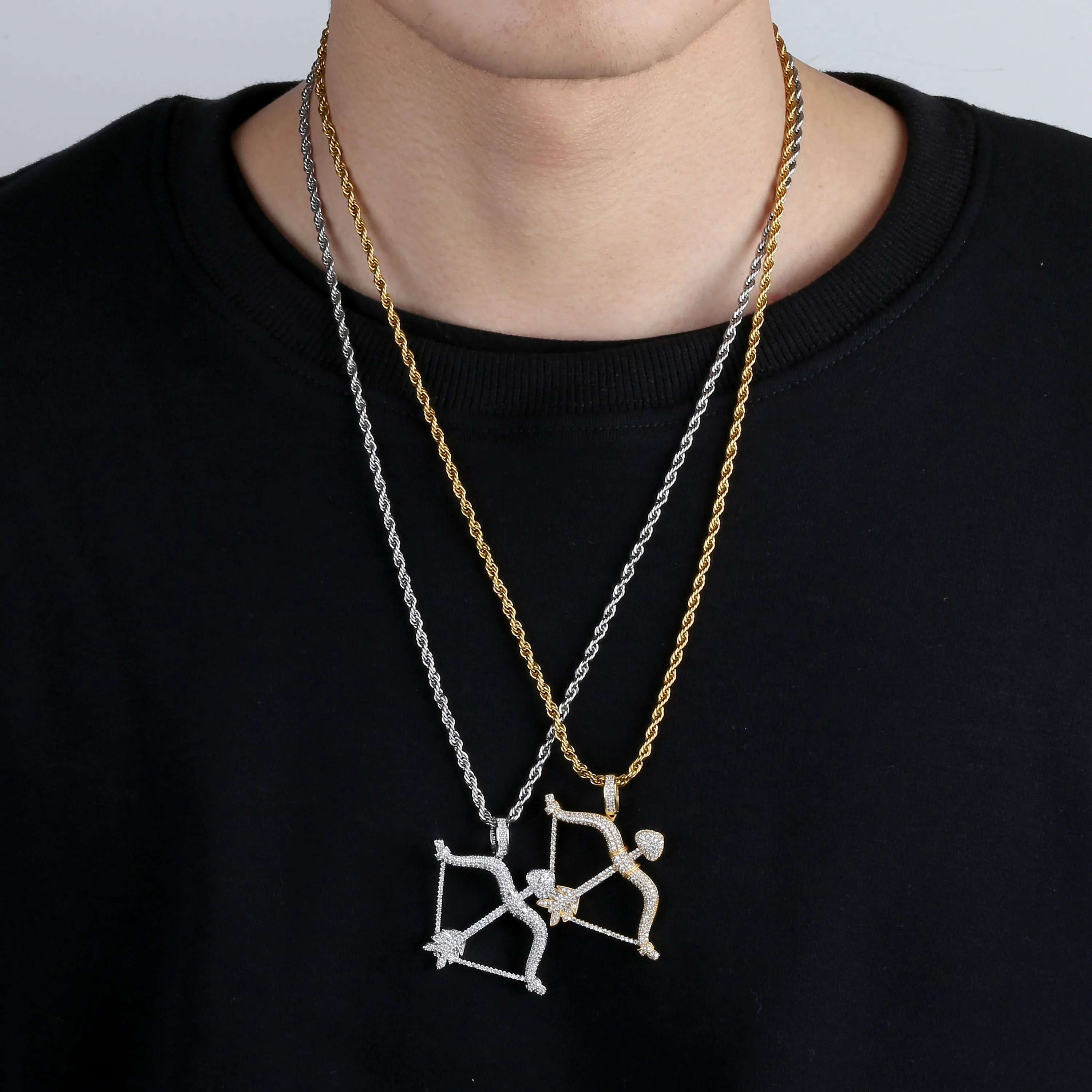 Новый дизайн Iced Out лук и кулон Стрела Твердые назад цепочки ожерелья хип хоп