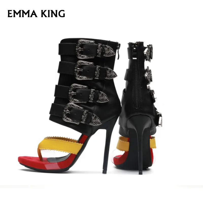 Женские сандалии гладиаторы на высоком каблуке с пряжкой большие размеры