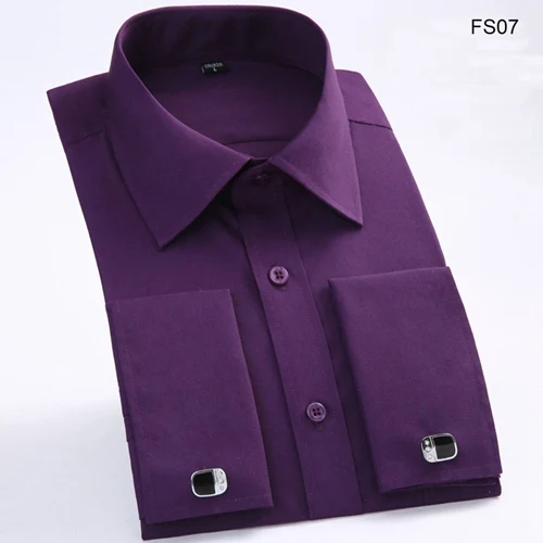 fs07 Плюс размер 4XL мода длинный рукав Мужская французская запонка платье рубашка белый воротник в полоску/твил Твердые Формальные классические деловая мужская рубашка - Цвет: fs07
