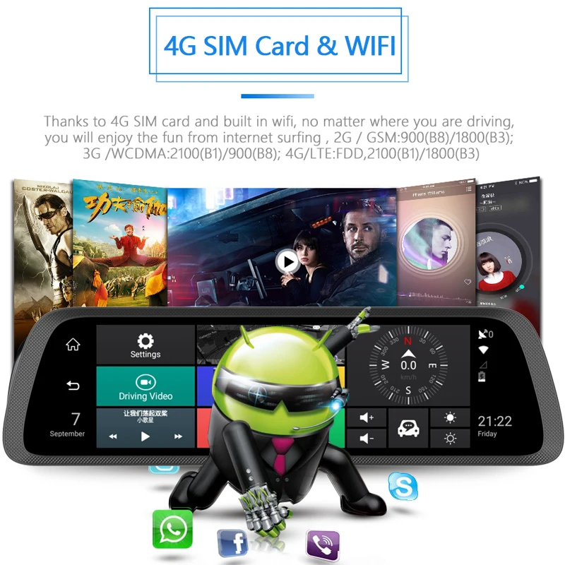Зеркало заднего вида ADAS 10 дюймов Android 4G 1080P GPS Wi Fi 789|Видеорегистраторы| |