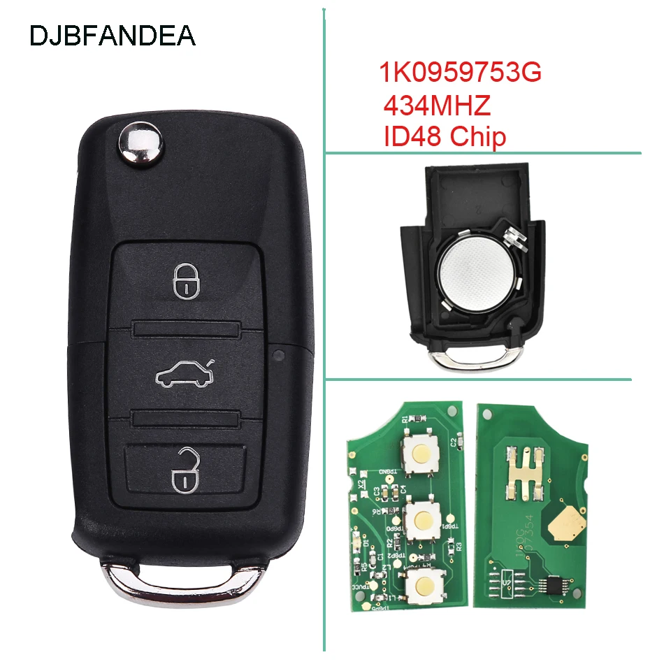 DJBFANDEA Автомобильный Дистанционный ключ для 1K0959753G CADDY/EOS/GOLF/JETTA/SIROCCO/TIGUAN/TOURAN 2003 2004 2005