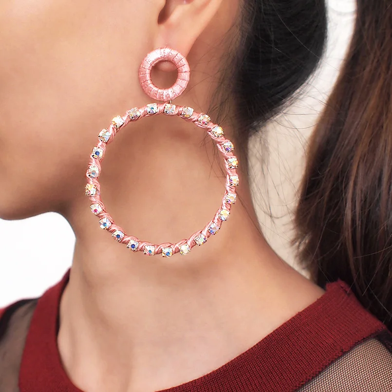 Блестящие хрустальные массивные серьги для женщин богемные большие круглые