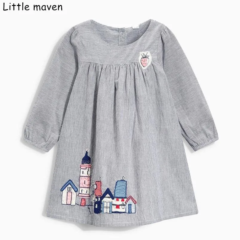 Детское платье с аппликацией Little maven серое Хлопковое в виде домика для маленьких